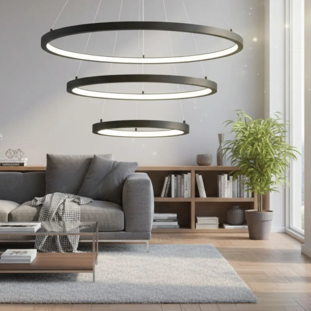 Lampadari Moderni-Selezionato da Mazzolaluce Grande lampadario moderno led 3 anelli led 3000k nero opaco