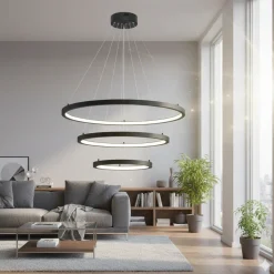 Lampadari Moderni-Selezionato da Mazzolaluce Grande lampadario moderno led 3 anelli led 3000k nero opaco