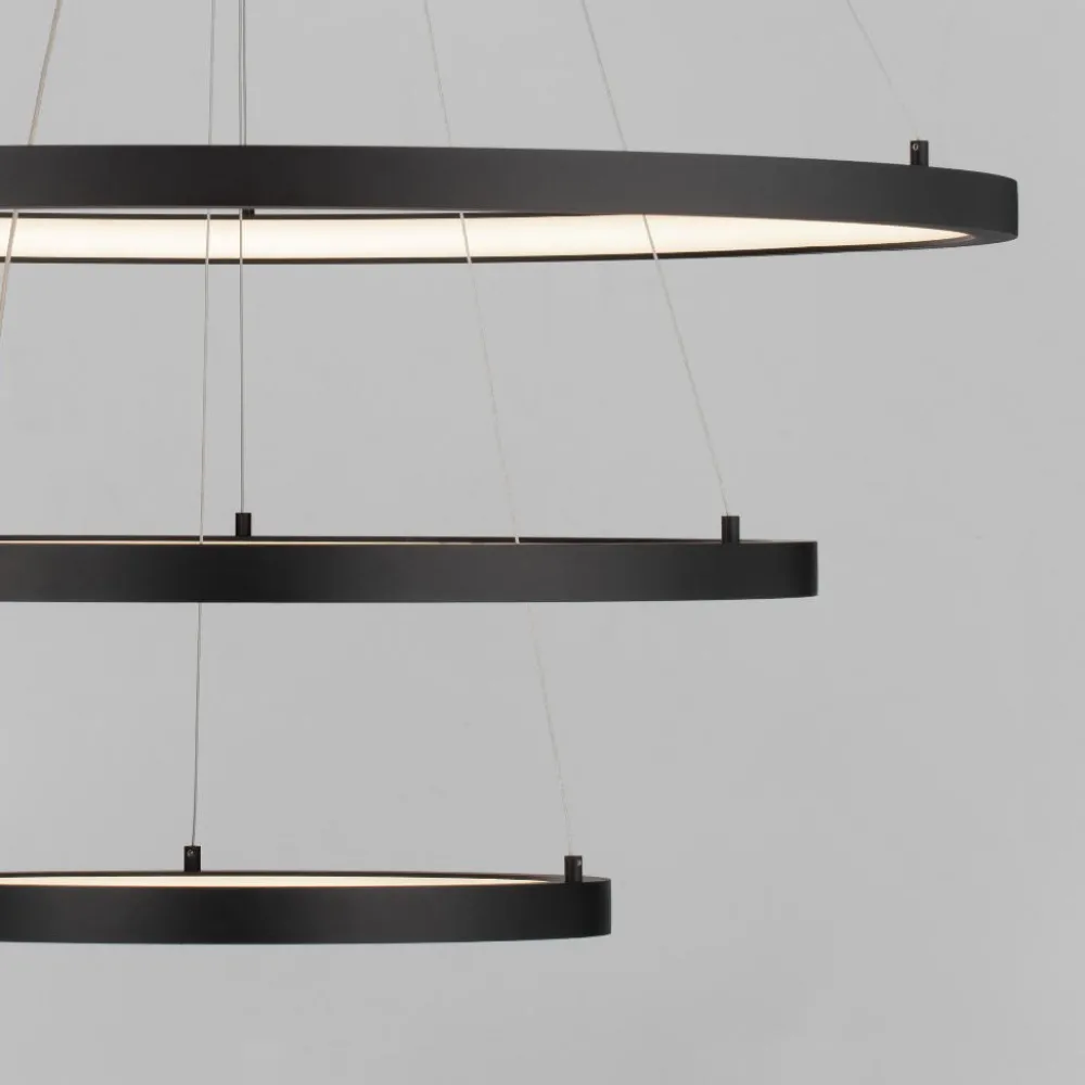 Lampadari Moderni-Selezionato da Mazzolaluce Grande lampadario moderno led 3 anelli led 3000k nero opaco