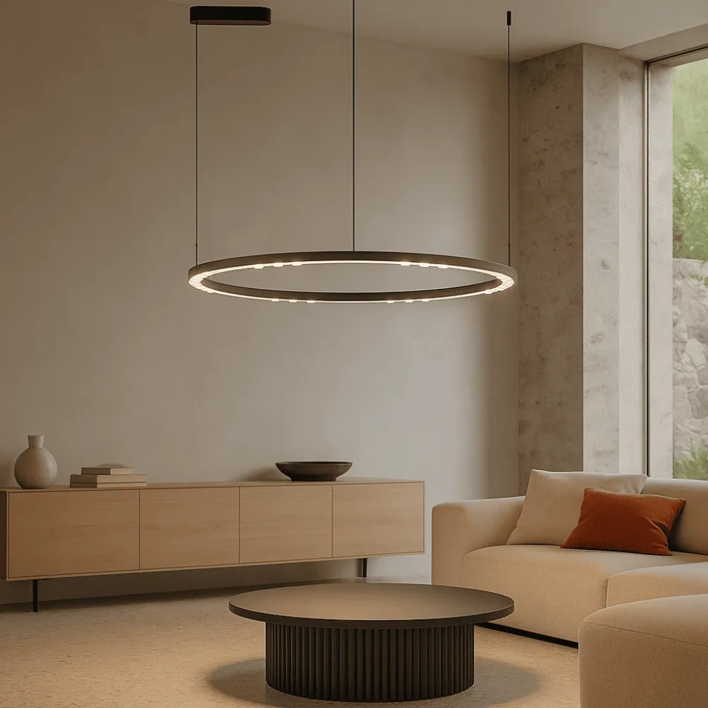 Lampadari Moderni-Selezionato da Mazzolaluce Grande lampadario moderno nero anello led 3000k 80cm per soggiorno