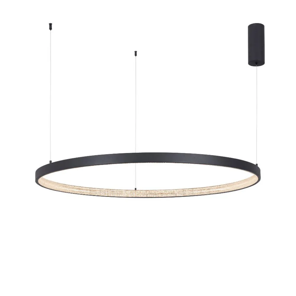 Lampadari Moderni-Selezionato da Mazzolaluce Grande lampadario nero ad anello con cristalli led 3000k 100cm
