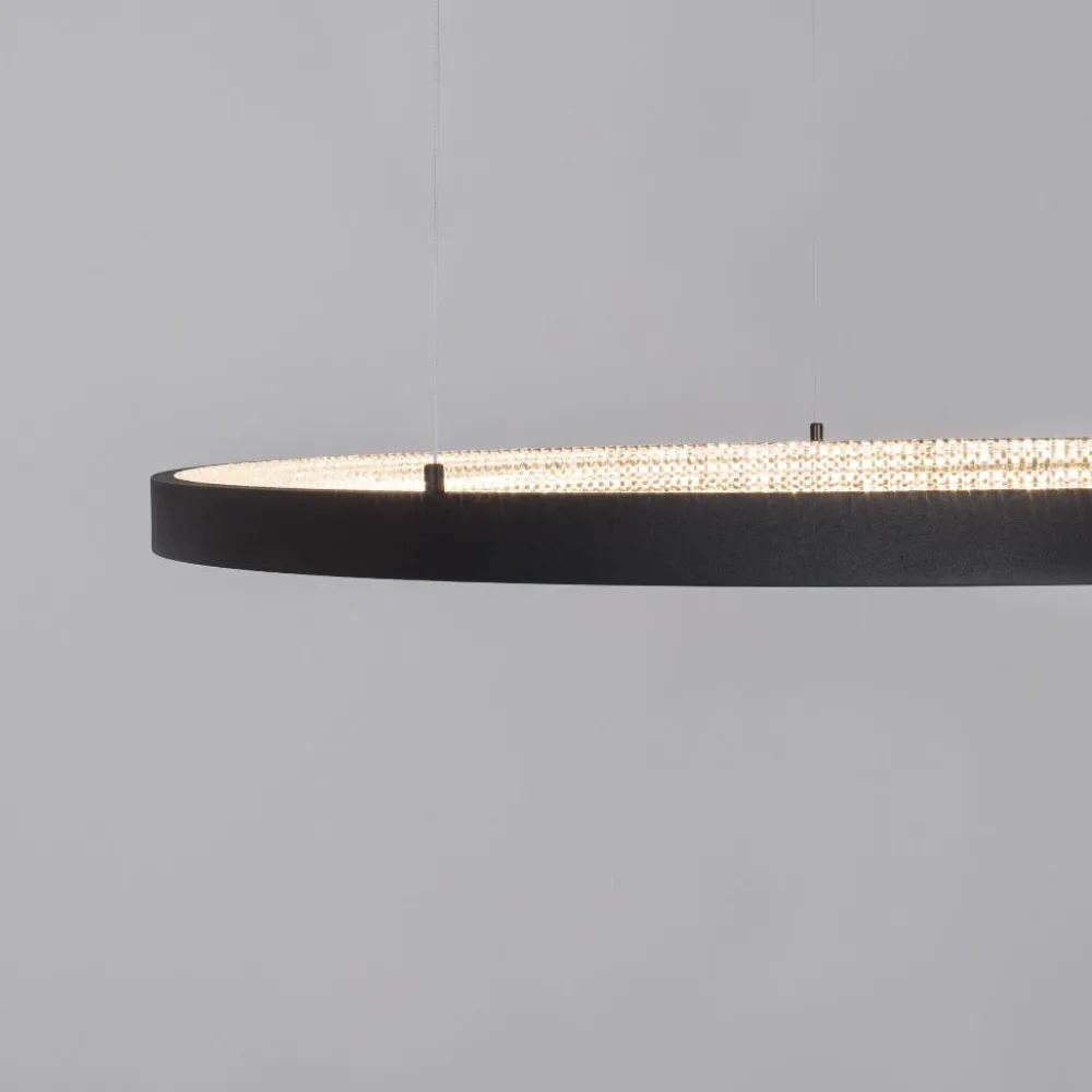 Lampadari Moderni-Selezionato da Mazzolaluce Grande lampadario nero ad anello con cristalli led 3000k 100cm
