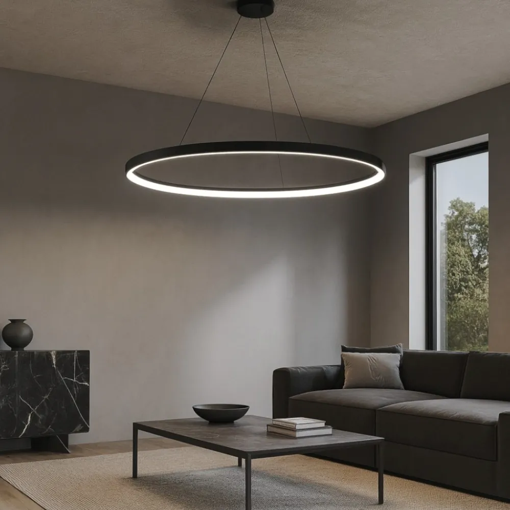 Lampadari Moderni-Vivida International Grande lampadario ovale nero led 80w 3000k 4000k vivida lifering-o