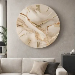 Orologi Da Parete Moderni-Selezionato da Mazzolaluce Grande orologio 80cm effetto marmo rotondo numeri romani dettagli foglia oro