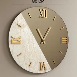 Orologi Da Parete Moderni-Selezionato da Mazzolaluce Grande orologio 80cm rotondo da parete specchio bronzo marmo laminato