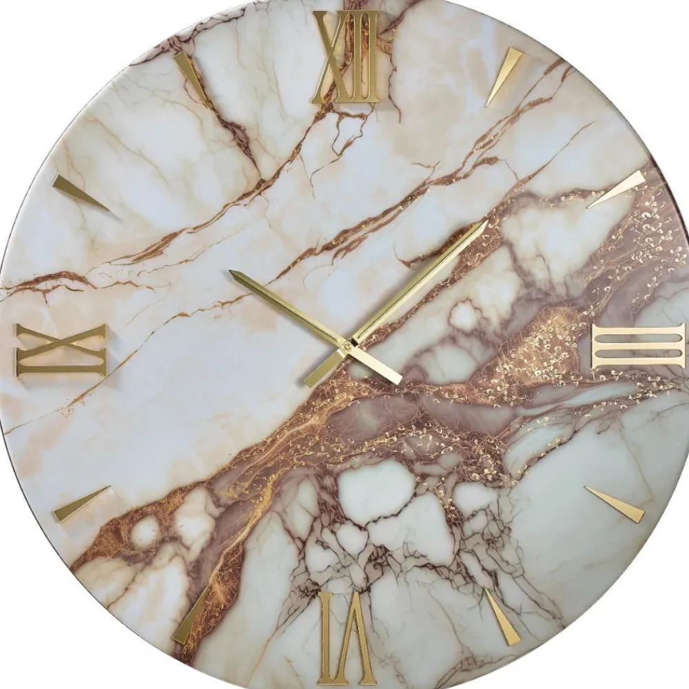 Orologi Da Parete Moderni-Selezionato da Mazzolaluce Grande orologio 80cm tondo da parete effetto marmo marrone
