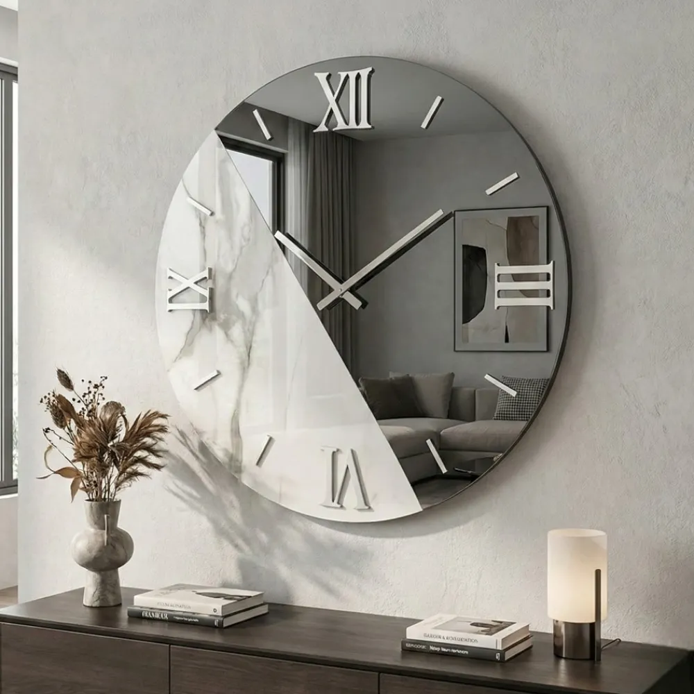 Orologi Da Parete Moderni-Selezionato da Mazzolaluce Grande orologio da muro 100cm rotondo specchio fume marmo laminato