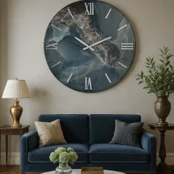 Orologi Da Parete Moderni-Selezionato da Mazzolaluce Grande orologio da parete 100cm blu effetto marmo moderno