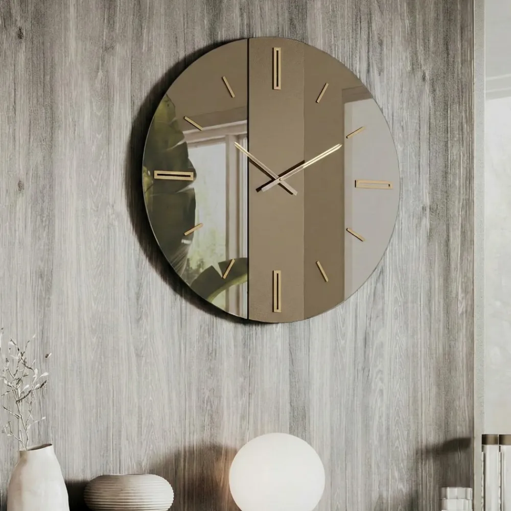 Orologi Da Parete Moderni-Selezionato da Mazzolaluce Grande orologio da parete 100cm di vetro specchio bronzo design