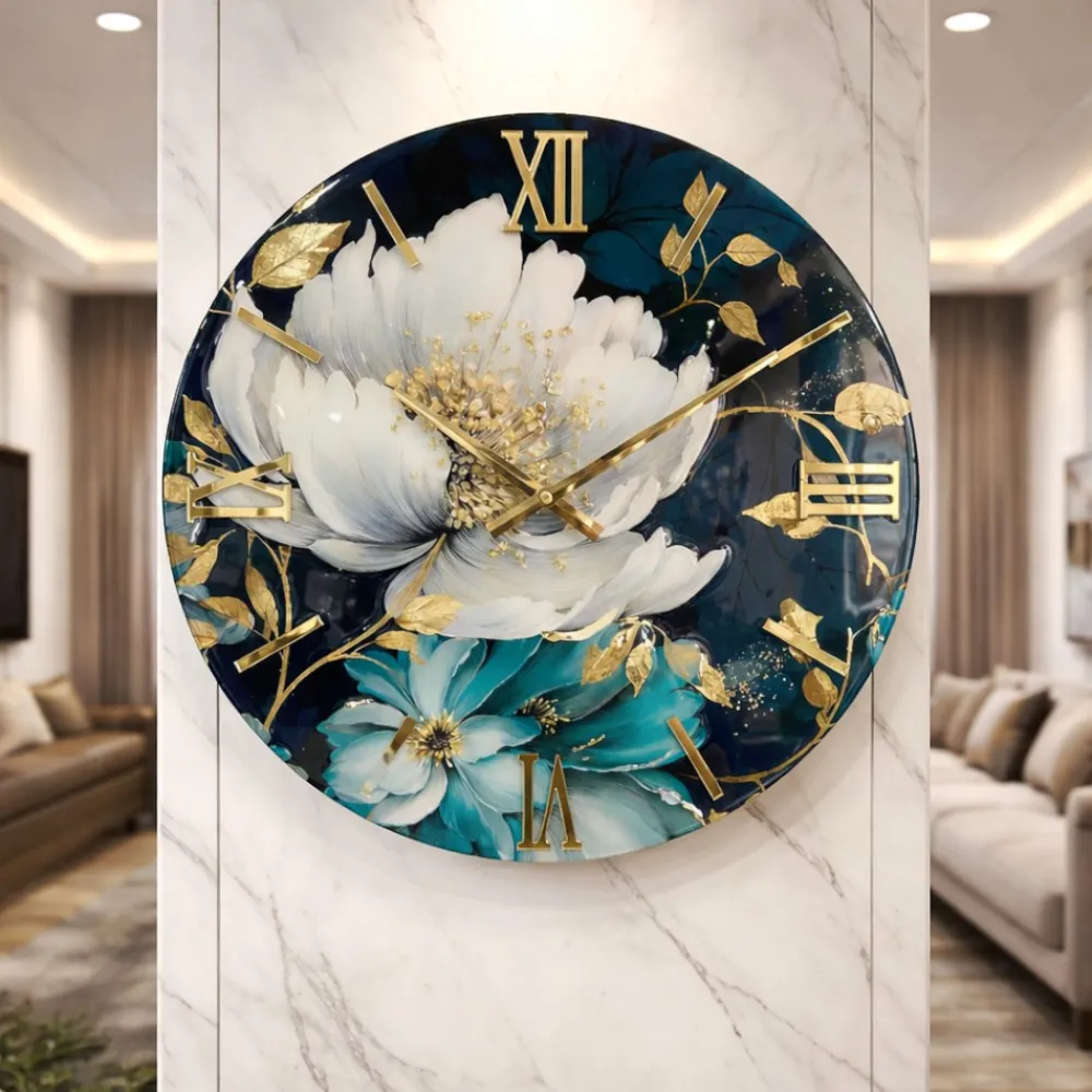 Orologi Da Parete Moderni-Selezionato da Mazzolaluce Grande orologio da parete 100cm floreale tondo resina oro cristalli
