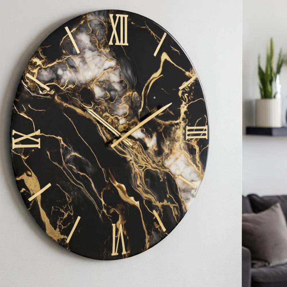 Orologi Da Parete Moderni-Selezionato da Mazzolaluce Grande orologio da parete 100cm gold marmy nero oro per soggiorno