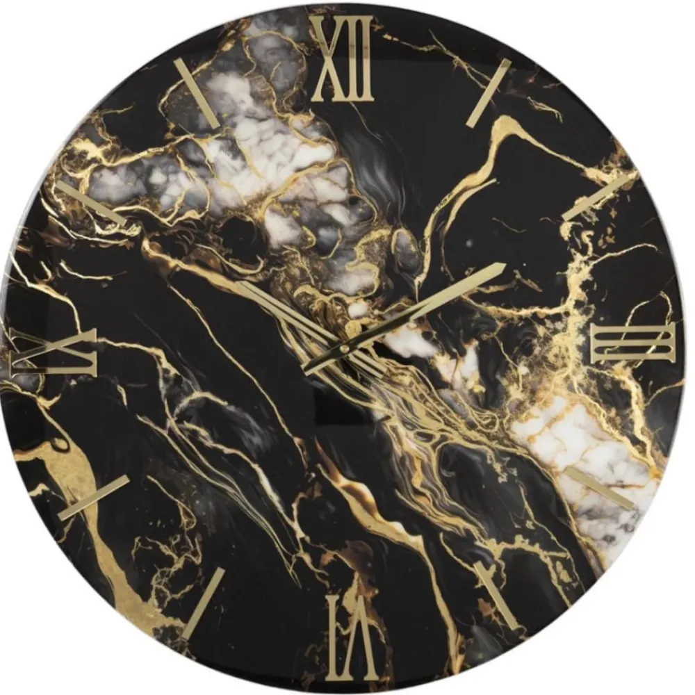 Orologi Da Parete Moderni-Selezionato da Mazzolaluce Grande orologio da parete 100cm gold marmy nero oro per soggiorno