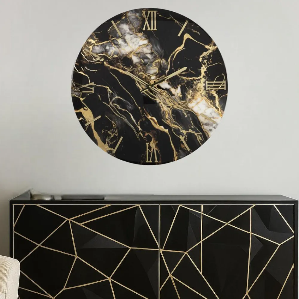 Orologi Da Parete Moderni-Selezionato da Mazzolaluce Grande orologio da parete 100cm gold marmy nero oro per soggiorno