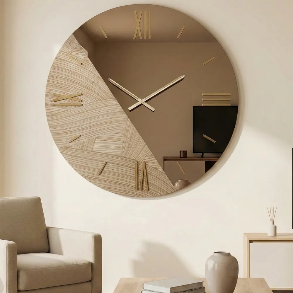Orologi Da Parete Moderni-Selezionato da Mazzolaluce Grande orologio da parete 100cm in specchio bronzo carta da parati oro