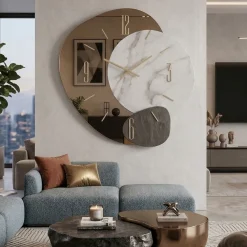 Orologi Da Parete Moderni-Selezionato da Mazzolaluce Grande orologio da parete 80 cm moderno specchio bronzo resina effetto marmo