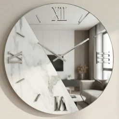 Orologi Da Parete Moderni-Selezionato da Mazzolaluce Grande orologio da parete 100cm rotondo specchio marmo laminato bianco