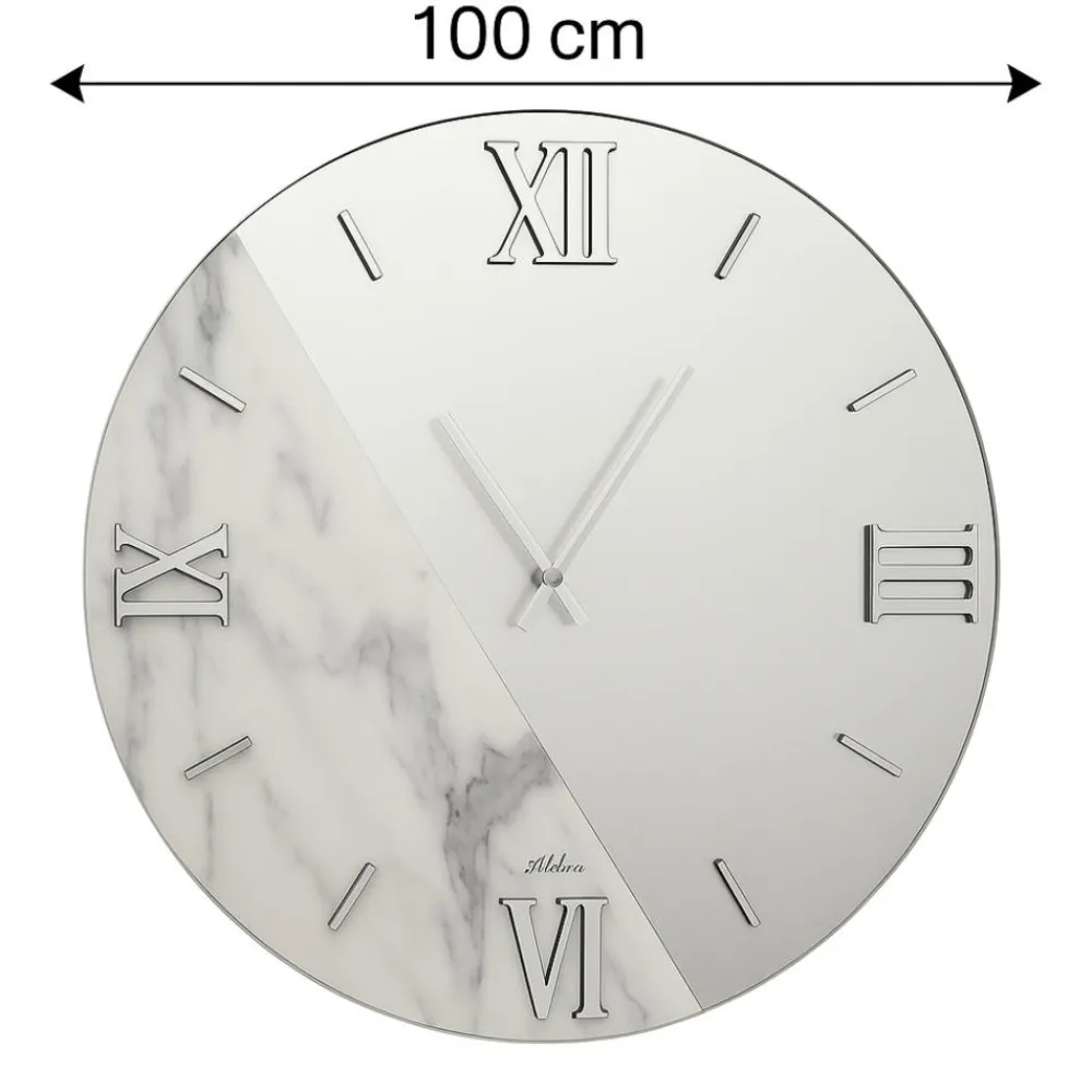 Orologi Da Parete Moderni-Selezionato da Mazzolaluce Grande orologio da parete 100cm rotondo specchio marmo laminato bianco