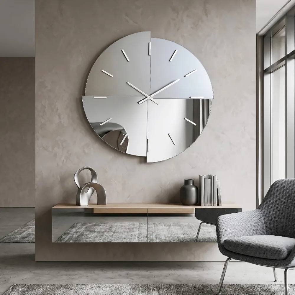 Orologi Da Parete Moderni-Selezionato da Mazzolaluce Grande orologio da parete 100 cm specchio fume lucido e satinato design moderno