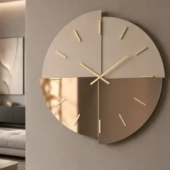 Orologi Da Parete Moderni-Selezionato da Mazzolaluce Grande orologio da parete 100 cm tondo specchio bronzo e satinato legno nocciola moderno