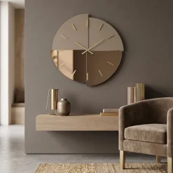 Orologi Da Parete Moderni-Selezionato da Mazzolaluce Grande orologio da parete 100 cm tondo specchio bronzo e satinato legno nocciola moderno