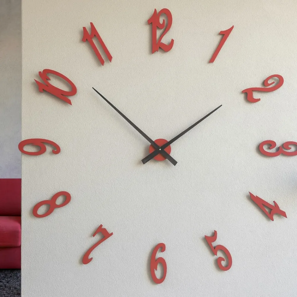 Orologi Da Parete Moderni-Selezionato da Mazzolaluce Grande orologio da parete componibile 130cm legno rubino numeri adesivi