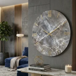 Orologi Da Parete Moderni-Selezionato da Mazzolaluce Grande orologio da parete design particolare effetto marmo rotondo 100cm