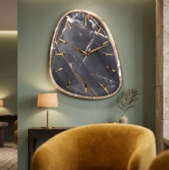 Orologi Da Parete Moderni-Selezionato da Mazzolaluce Grande orologio da parete effetto marmo scuro dettagli foglia oro