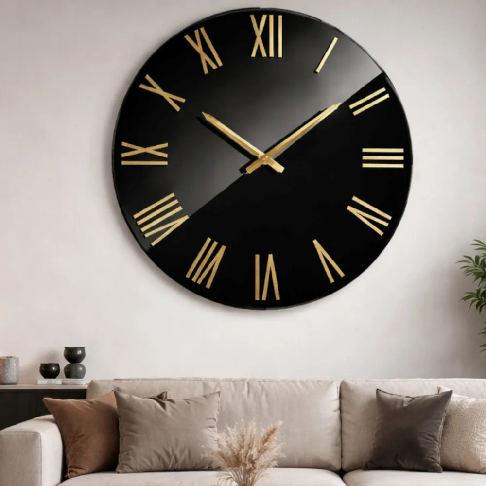 Orologi Da Parete Moderni-Selezionato da Mazzolaluce Grande orologio da parete moderno effetto specchio numeri foglia oro