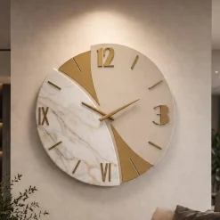 Orologi Da Parete Moderni-Selezionato da Mazzolaluce Grande orologio da parete rotondo effetto marmo foglia oro 70cm