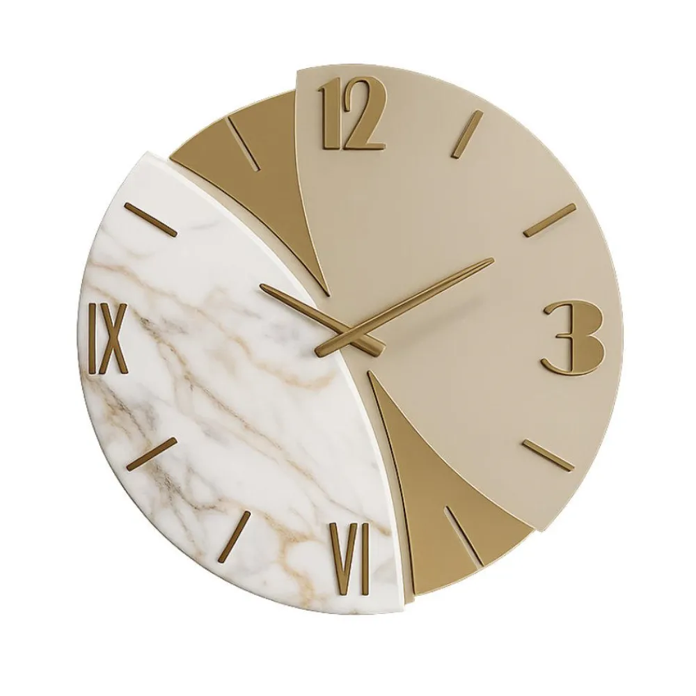Orologi Da Parete Moderni-Selezionato da Mazzolaluce Grande orologio da parete rotondo effetto marmo foglia oro 70cm