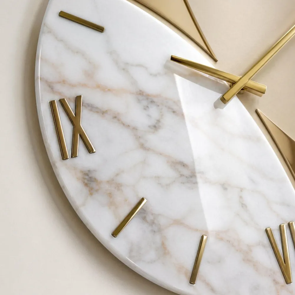 Orologi Da Parete Moderni-Selezionato da Mazzolaluce Grande orologio da parete rotondo effetto marmo foglia oro 70cm