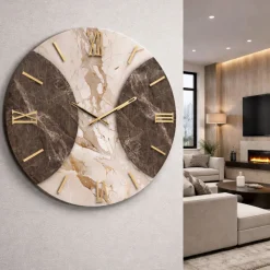 Orologi Da Parete Moderni-Selezionato da Mazzolaluce Grande orologio da parete rotondo effetto marmo numeri romani foglia oro 100cm