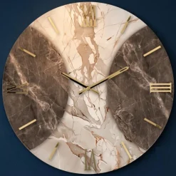 Orologi Da Parete Moderni-Selezionato da Mazzolaluce Grande orologio da parete rotondo effetto marmo numeri romani foglia oro 100cm