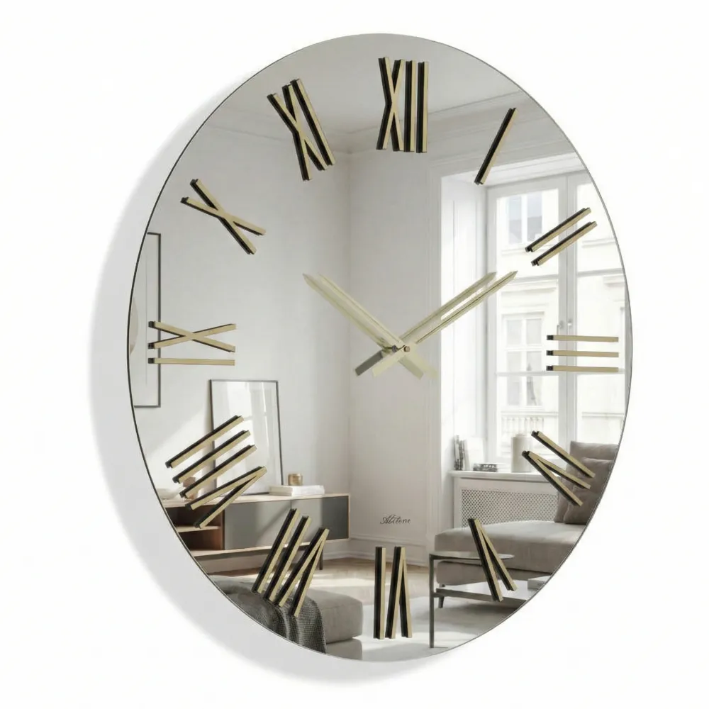 Orologi Da Parete Moderni-Selezionato da Mazzolaluce Grande orologio da parete tondo effetto specchio numero romani