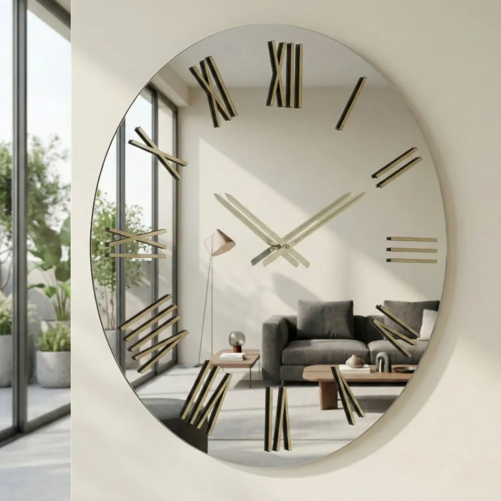 Orologi Da Parete Moderni-Selezionato da Mazzolaluce Grande orologio da parete tondo effetto specchio numero romani