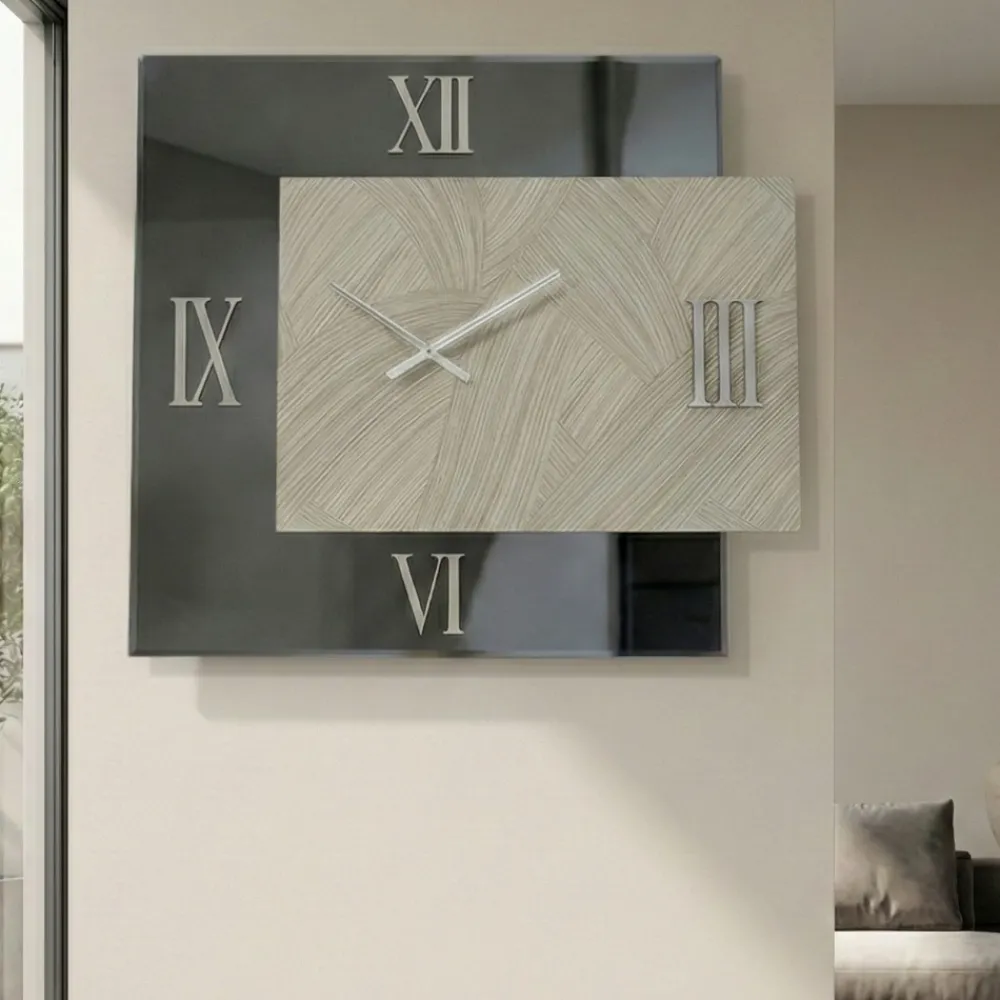 Orologi Da Parete Moderni-Selezionato da Mazzolaluce Grande orologio da parete 100x115cm specchio fume carta da parati