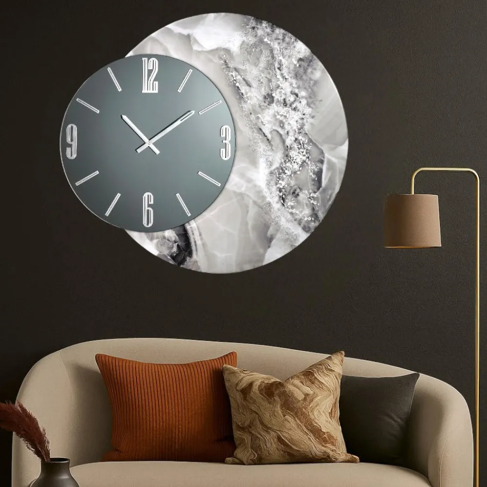 Orologi Da Parete Moderni-Selezionato da Mazzolaluce Grande orologio grey design da parete 80cm effetto marmo