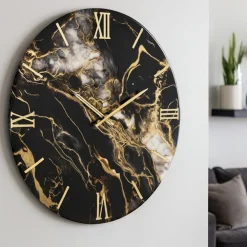 Orologi Da Parete Moderni-Selezionato da Mazzolaluce Grande orologio marmy gold 80cm da parete moderno nero oro