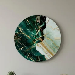Orologi Da Parete Moderni-Selezionato da Mazzolaluce Grande orologio moderno da parete verde effetto marmo rotondo 80cm