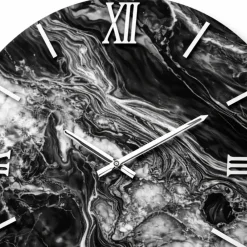 Orologi Da Parete Moderni-Selezionato da Mazzolaluce Grande orologio moderno nero rotondo effetto marmo nero numeri argento
