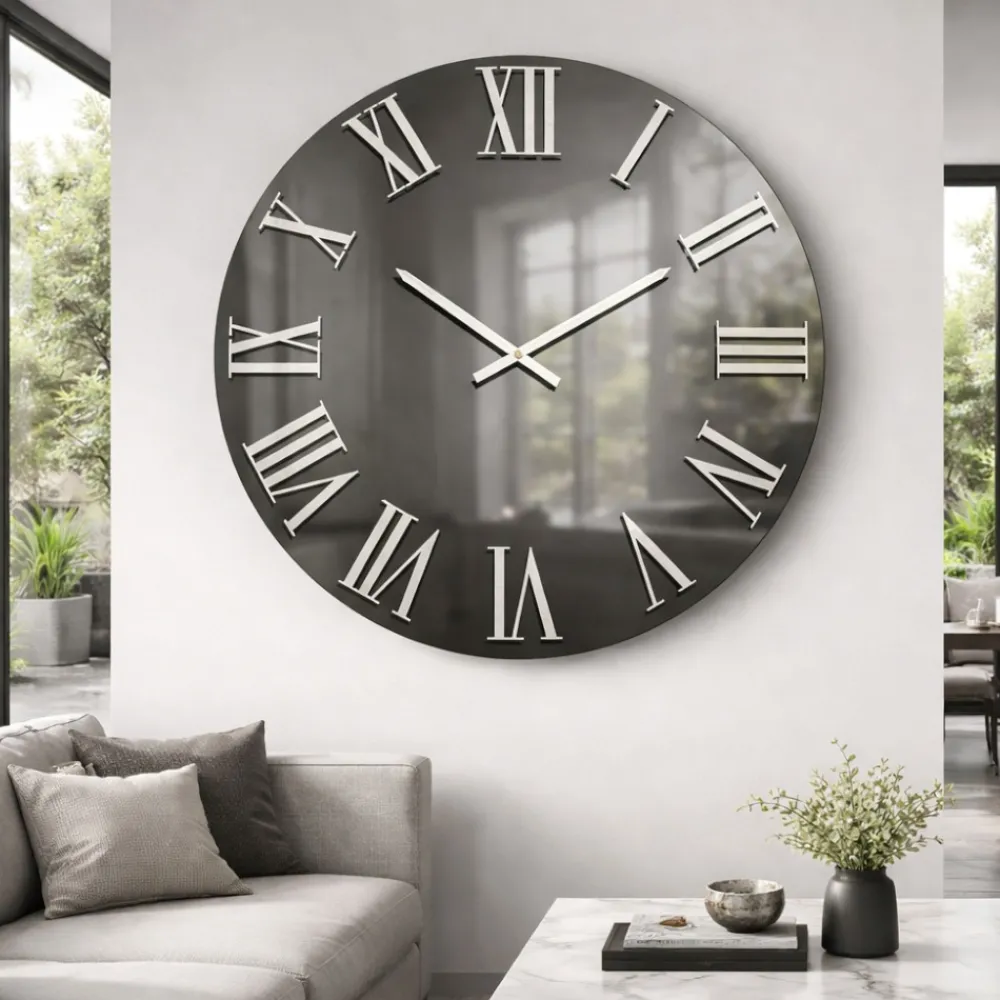 Orologi Da Parete Moderni-Selezionato da Mazzolaluce Grande orologio moderno rotondo 80cm effetto specchio fume'