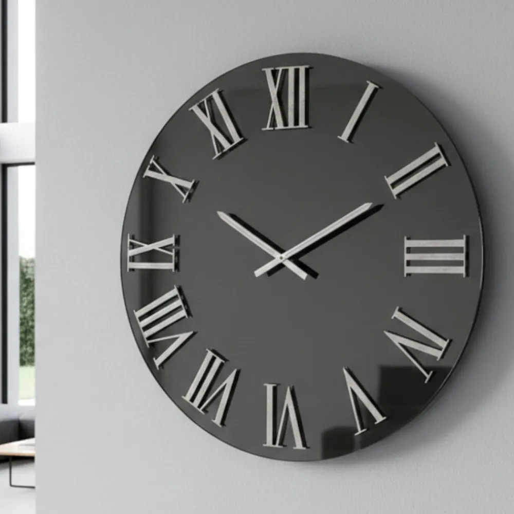 Orologi Da Parete Moderni-Selezionato da Mazzolaluce Grande orologio moderno rotondo 80cm effetto specchio fume'
