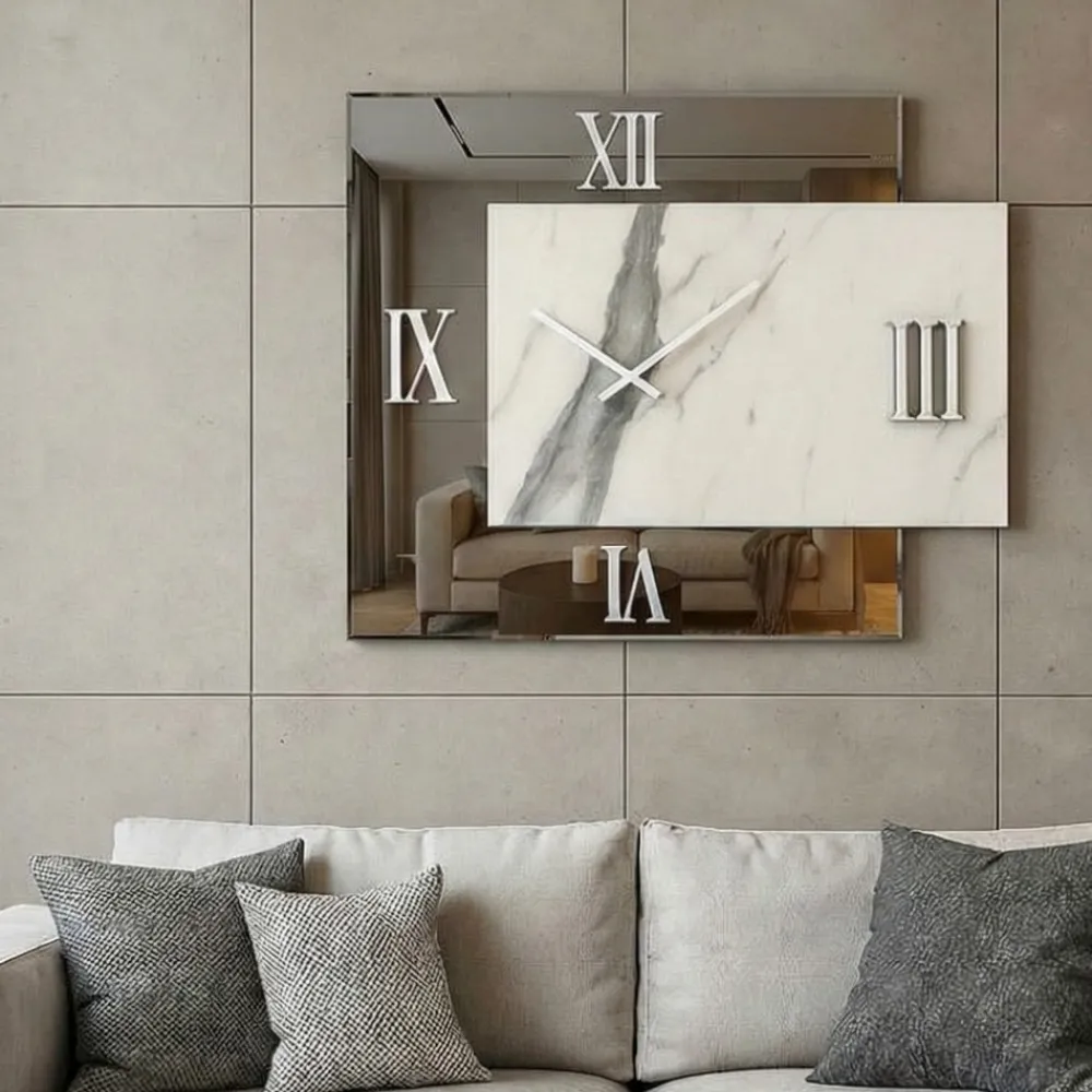 Orologi Da Parete Moderni-Selezionato da Mazzolaluce Grande orologio quadrato da muro specchio fume' marmo lamintato 100x110cm