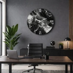 Orologi Da Parete Moderni-Selezionato da Mazzolaluce Grande orologio rotondo a parete per soggiorno moderno effetto marmo 80cm
