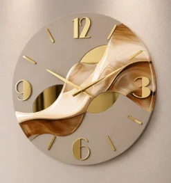 Orologi Da Parete Moderni-Selezionato da Mazzolaluce Grande orologio rotondo a parete resina effetto marmo dettagli foglia oro 70cm