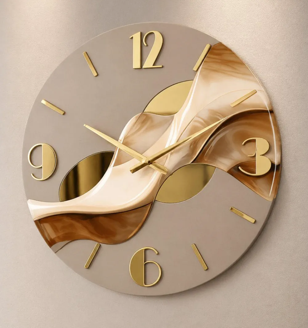 Orologi Da Parete Moderni-Selezionato da Mazzolaluce Grande orologio rotondo a parete resina effetto marmo dettagli foglia oro 70cm