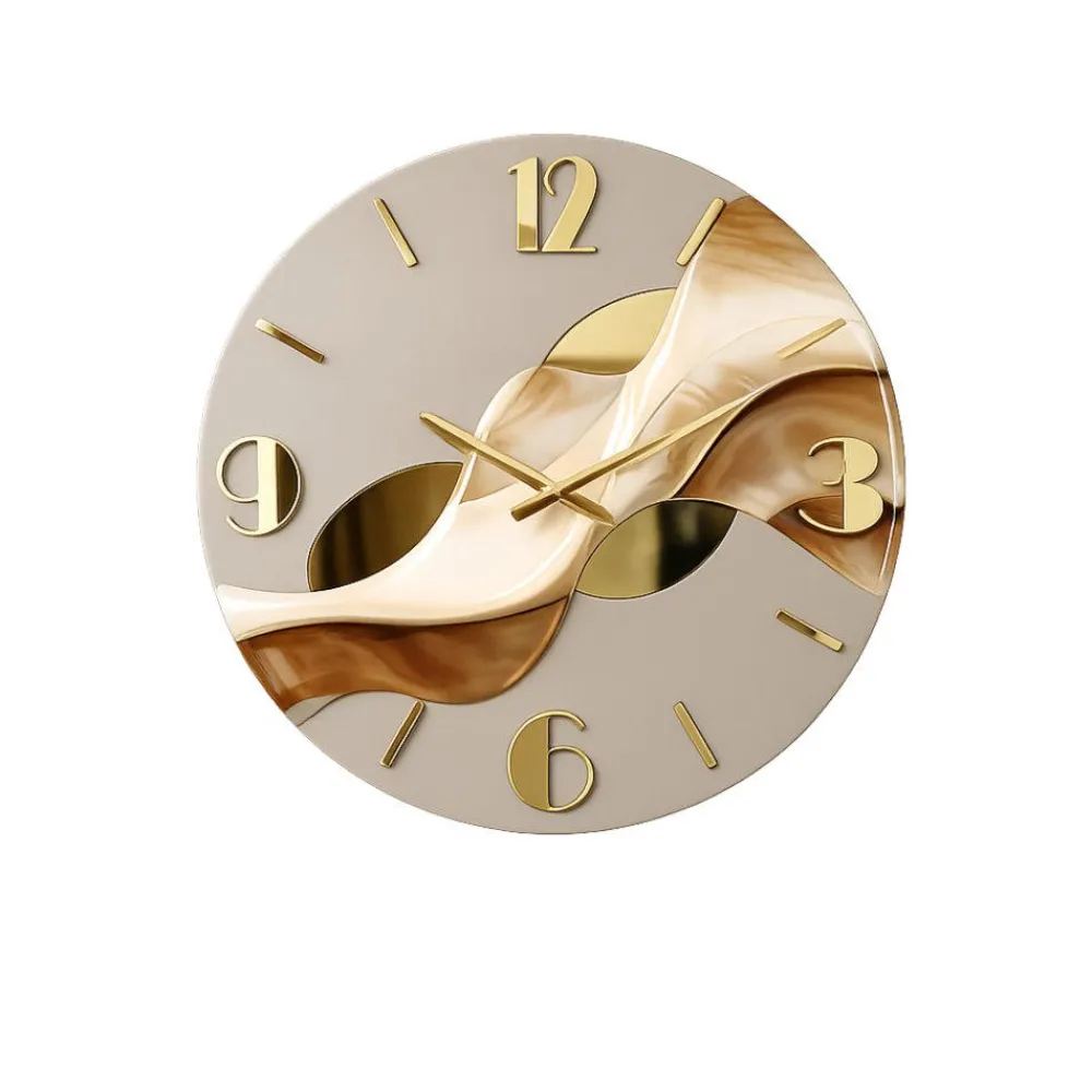 Orologi Da Parete Moderni-Selezionato da Mazzolaluce Grande orologio rotondo a parete resina effetto marmo dettagli foglia oro 70cm