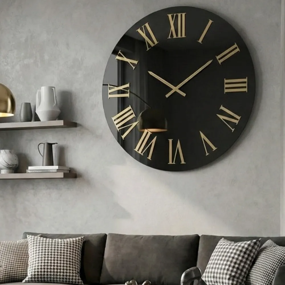 Orologi Da Parete Moderni-Selezionato da Mazzolaluce Grande orologio rotondo 100cm specchio fume numeri romani dorati