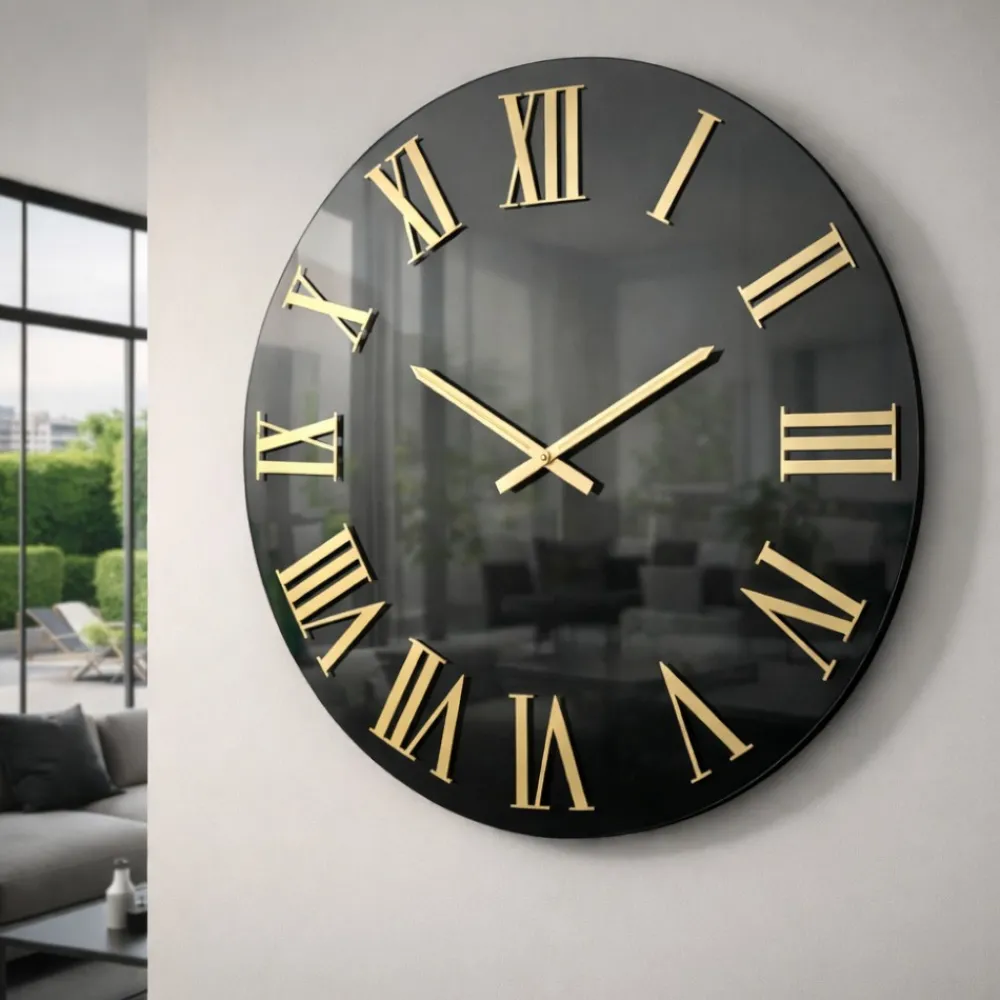 Orologi Da Parete Moderni-Selezionato da Mazzolaluce Grande orologio rotondo 100cm specchio fume numeri romani dorati