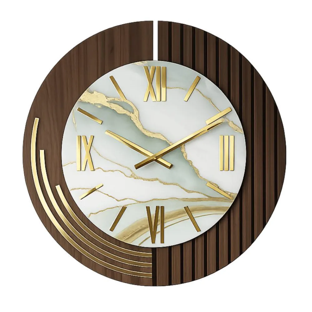 Orologi Da Parete Moderni-Selezionato da Mazzolaluce Grande orologio rotondo da muro effetto marmorizzato dettagli foglia oro 70cm